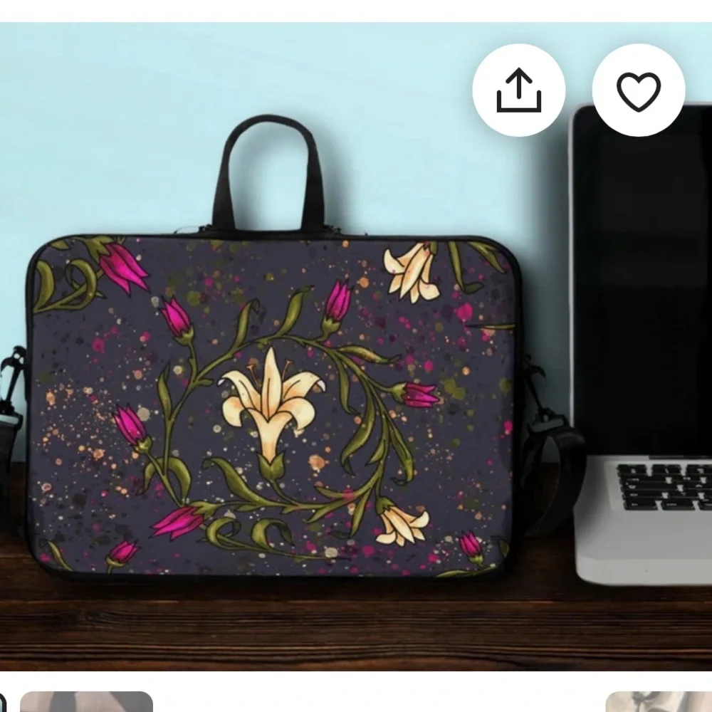 Floral laptop bag, laptop sleeve with handles and shoulder strap, women computer